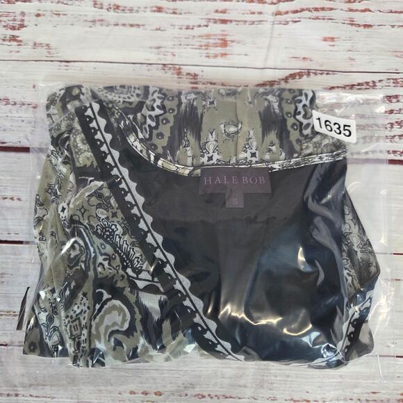 Hale Bob Paisley Mixed Media Mini Dress S Blouson Top Bodycon Skirt Puff Sleeve - Picture 13 of 13